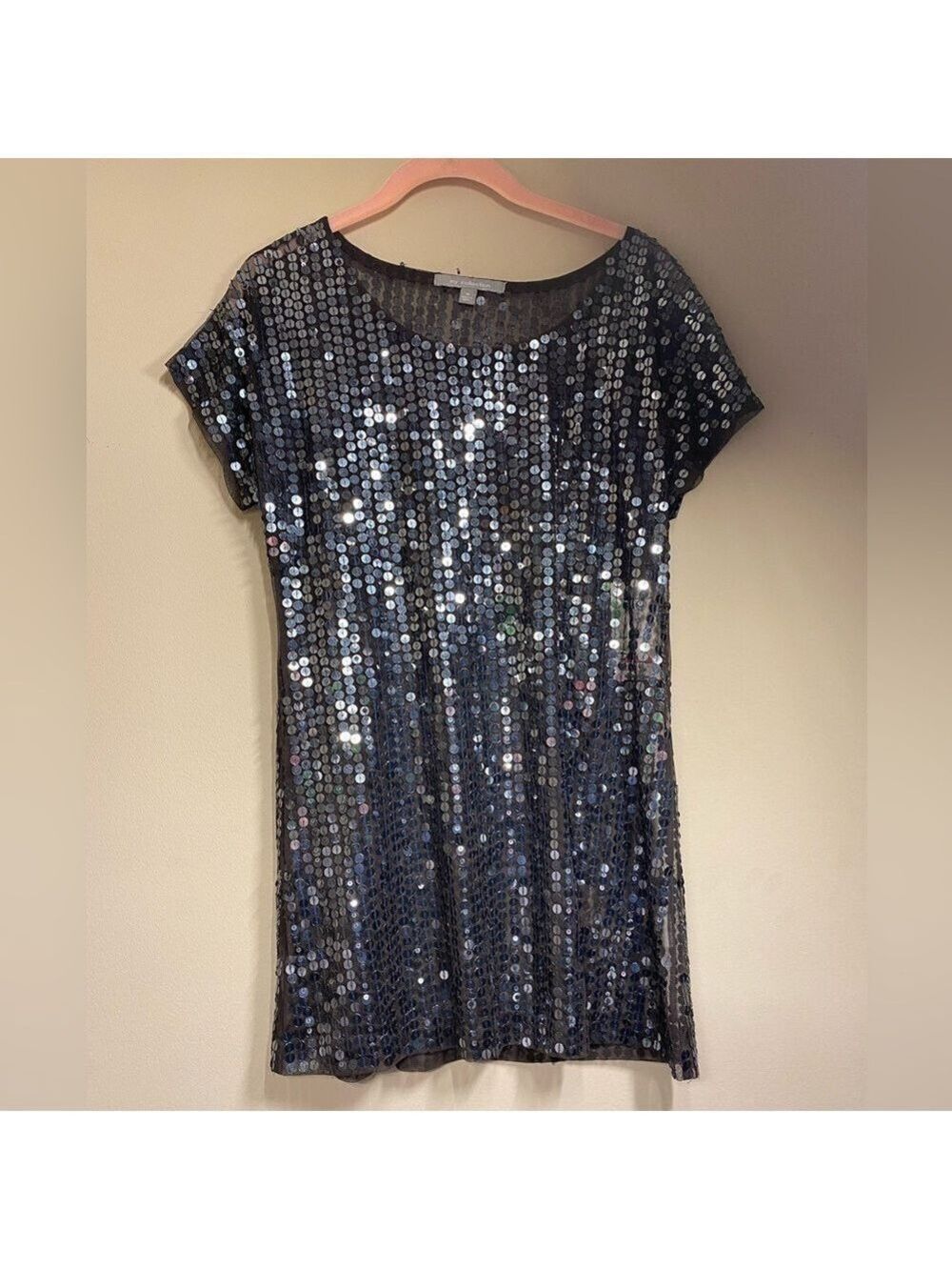 NY Collection Gray Mesh Top with Paillettes M